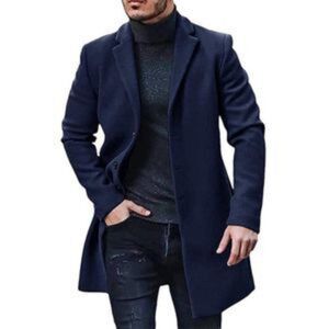 New Men's Trench Coat Outwear Navy Blue Coat